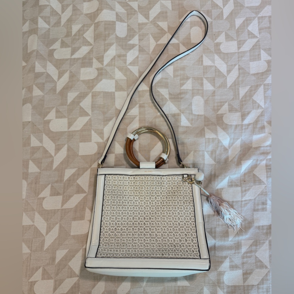 Aldo Cream and Gold Woven Crossbody Bag